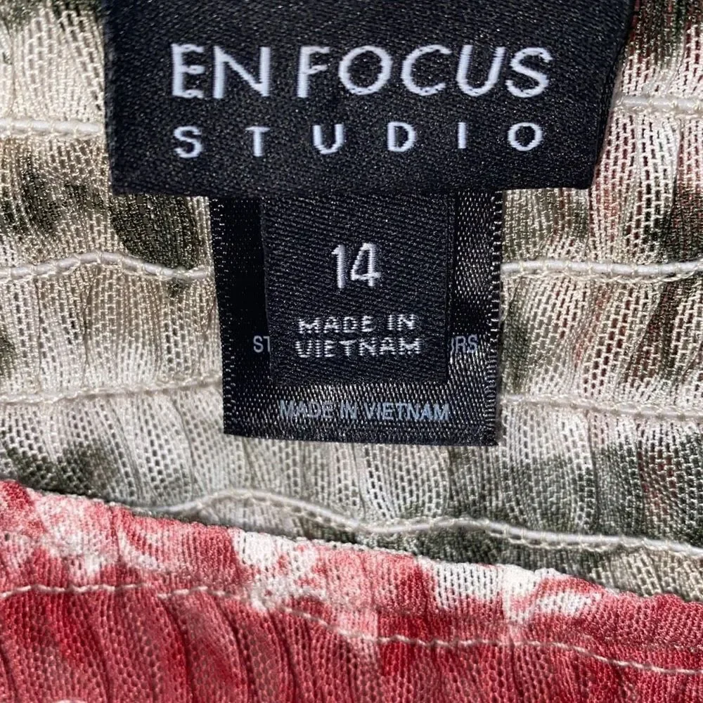 En Focus NWT Midi Dress Long Sleeve Semi-Sheer A-Line Earthy Multicolor 14 XL